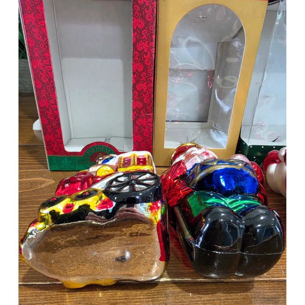 VTG Hand Crafted Blown Glass Hand Painted Christmas Ornaments Set of 4